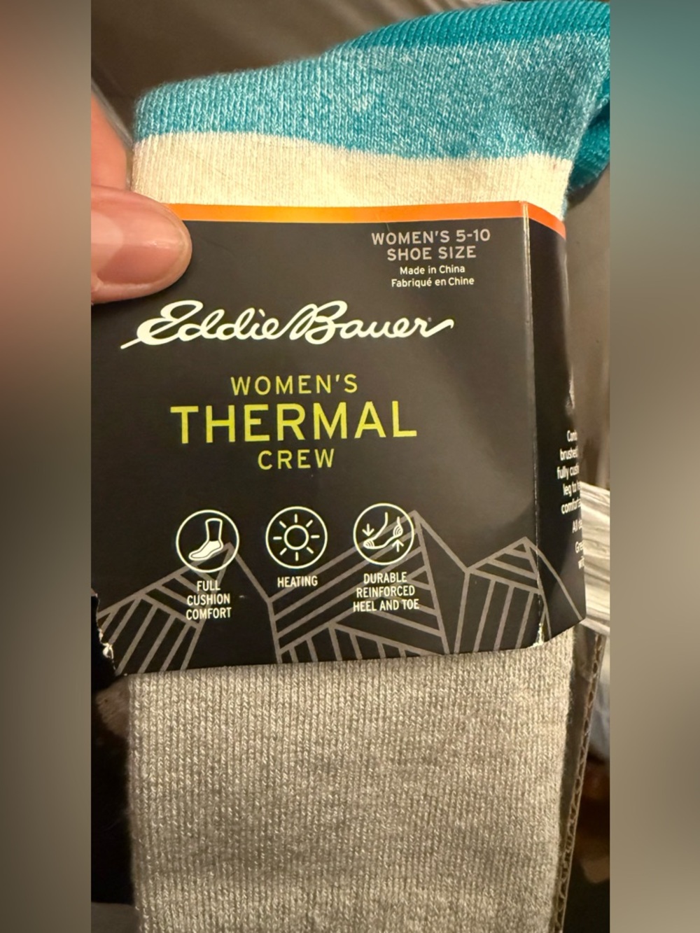 Eddie Bauer Women's Thermal Crew Socks in Teal, Cream & Light Gray (1 pair)